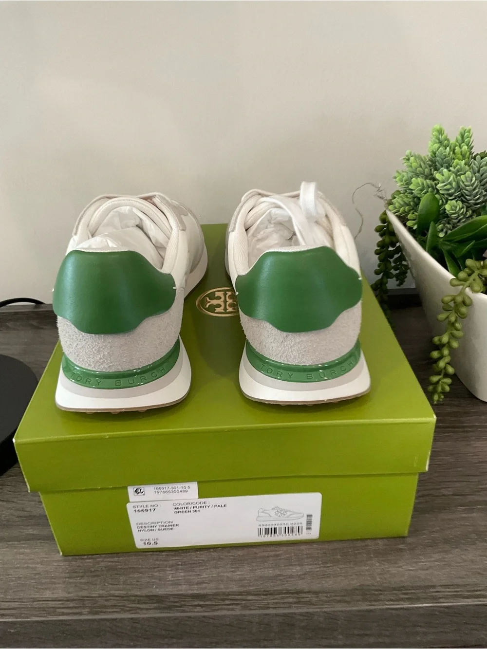 White & Green Leather Suede Sneakers